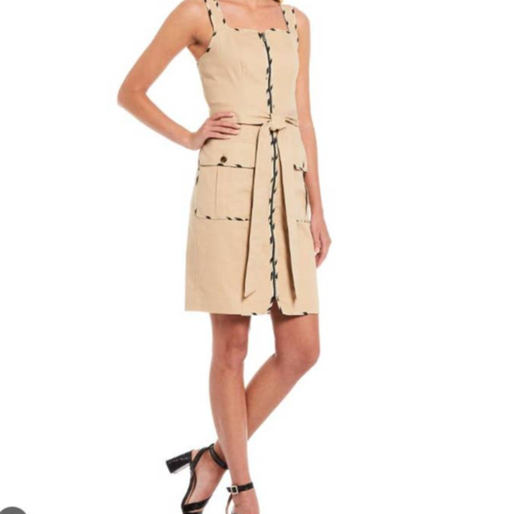 LDT Eileen Sleeveless Square Neck Contrast Trim Zip Front Tank Dress Size 6
